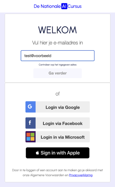 login scherm